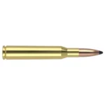 Nosler WCA brass rifle cartridge with copper-colored pointed bullet, side view
