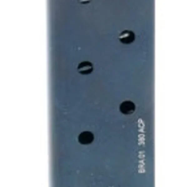 ProMag Bersa Thunder 380 blued steel magazine in angled side view with witness holes