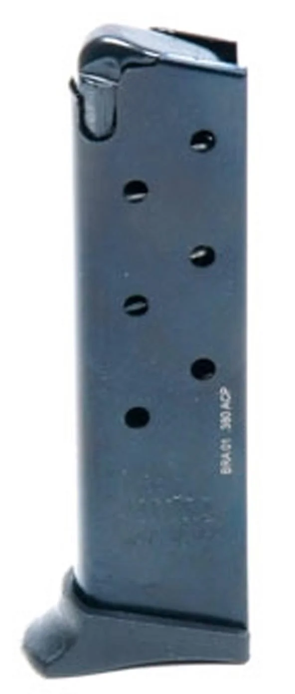 primary-52474 ProMag Bersa Thunder 380 blued steel magazine in angled side view with witness holes