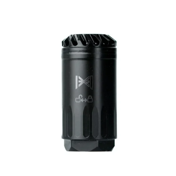 Huxwrx Blastphemy Blast Deflector, upright front view in black with fluted top and white markings