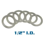 Yankee Hill Machine YHM Barrel Shim Set, six gray circular shims in overlapping angled view