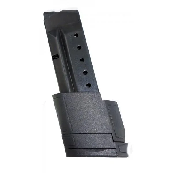 ProMag Steel Handgun Magazine S&W M&P Shield, black angled side view with witness holes