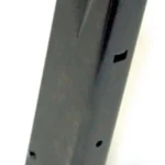 ProMag P-Series 9mm Magazine, angled view of long blued steel magazine with black baseplate