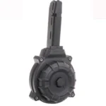 ProMag Handgun Magazine Drum in black, front view with polymer drum and extended magazine