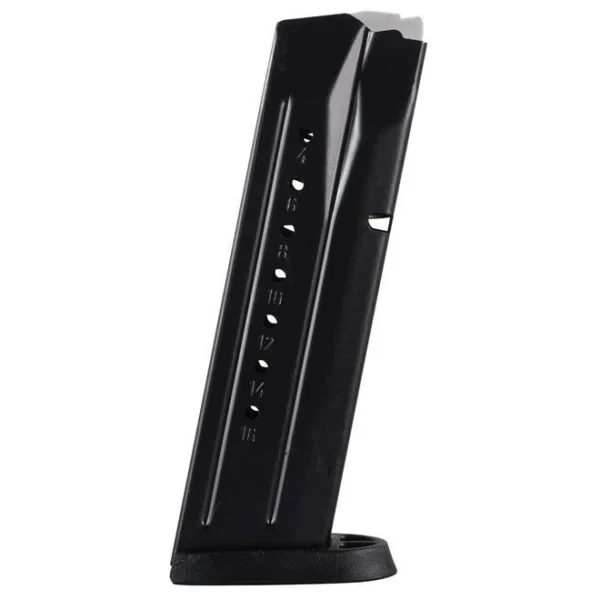 ProMag S&W M&P Shield Magazine, blued steel three-quarter view with black base plate