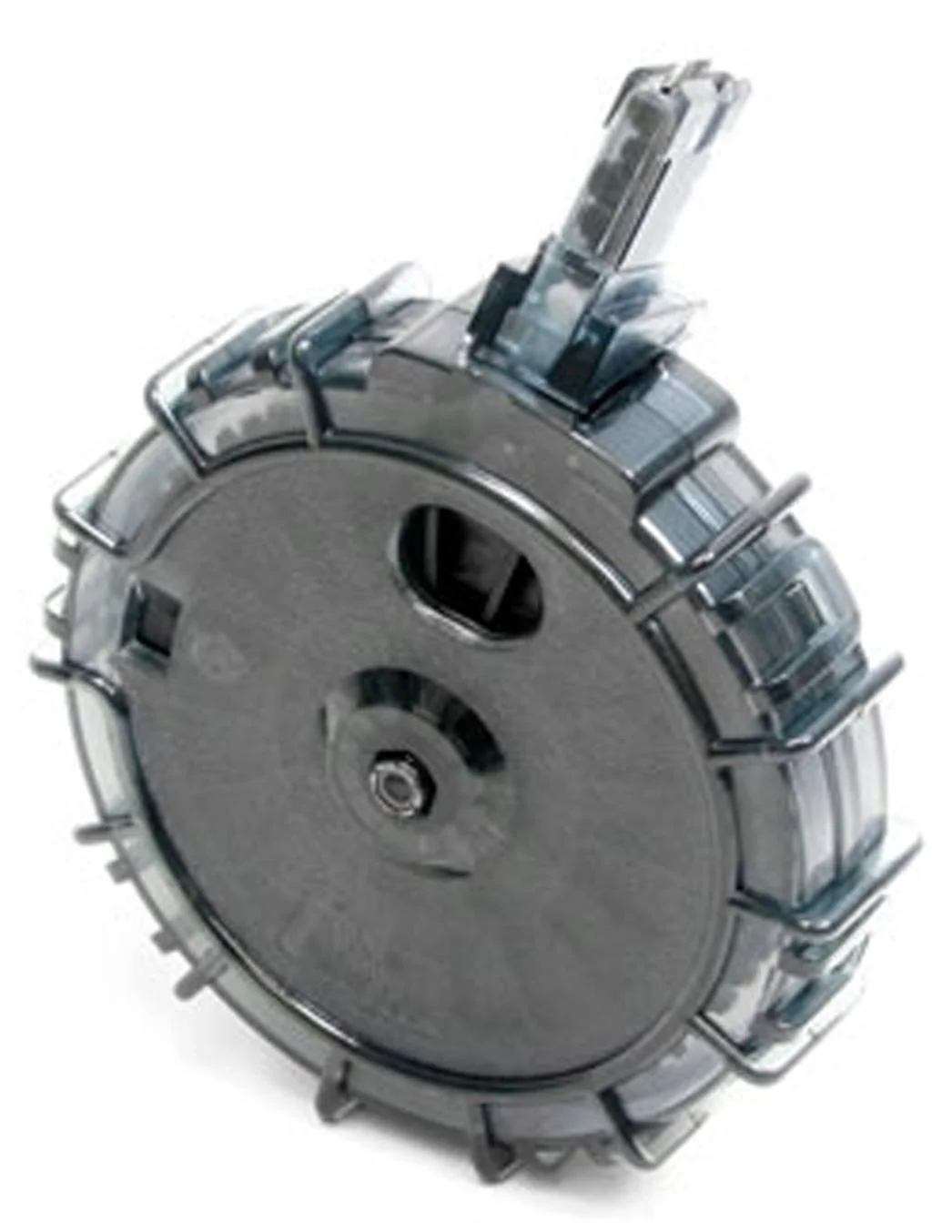 primary-52591 ProMag 10/22 Charger Magazine Drum, smoke-grey angled view with round drum and clear feed tower