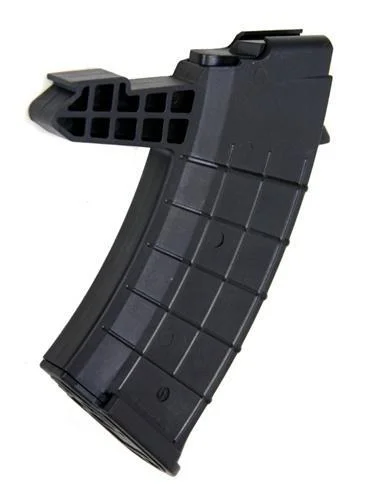ProMag SKS magazine, curved black polymer magazine in left-side view with textured body