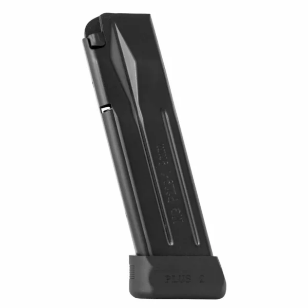 Mec-Gar Sig Sauer P229 Hi Cap Ext. Magazine, black angled front view with extended base