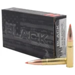 Hornady Black Rifle Ammunition, black box with three cartridges displayed in front