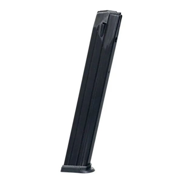PROMAG FN 509 magazine in blue steel, upright angled view with extended body