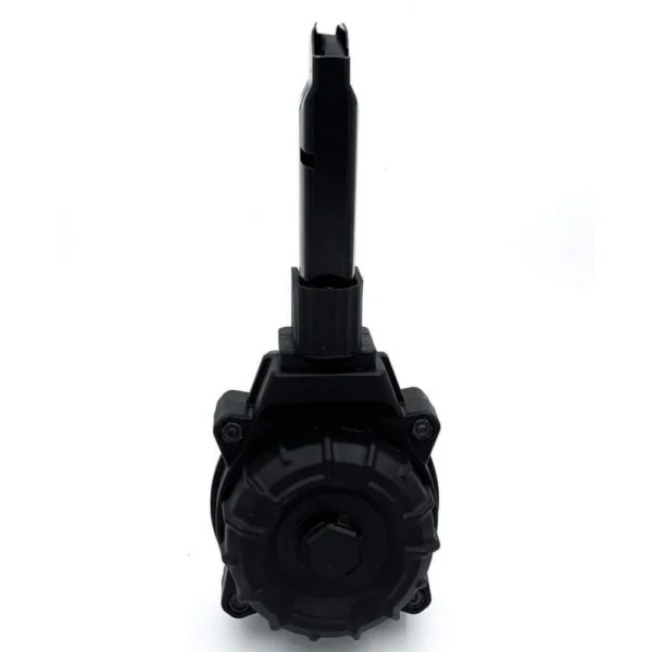Promag Smith & Wesson Shield Plus Handgun Magazine, black front view with drum and vertical feed tower