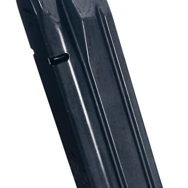 Promag Handgun Magazine CZ P10-C, blued steel magazine in angled side view with black baseplate