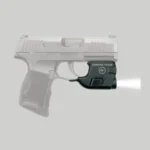 Crimson Trace Lightguard, black light mounted under a translucent SIG P365 with beam illuminated