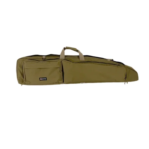 G-Outdoors Double Bolt Rifle Case, tan side view with carry handles and zippered pockets