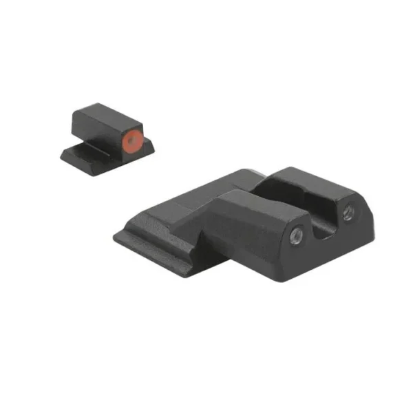 Meprolight Hyper-Bright handgun night sight, black front and rear sights with orange front ring