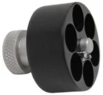 HKS A-Series revolver speedloader, black and silver, angled view with six chambers