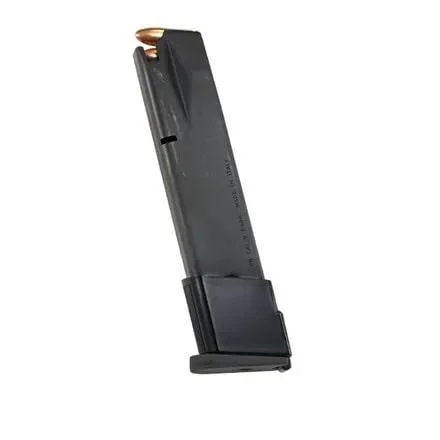 primary-52661 Beretta 92FS handgun magazine, black, angled side view with copper-coloured cartridge visible