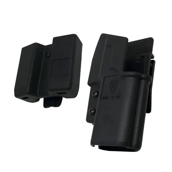 ProMag Archangel 1911 holster set, black, angled view with pistol and magazine holsters