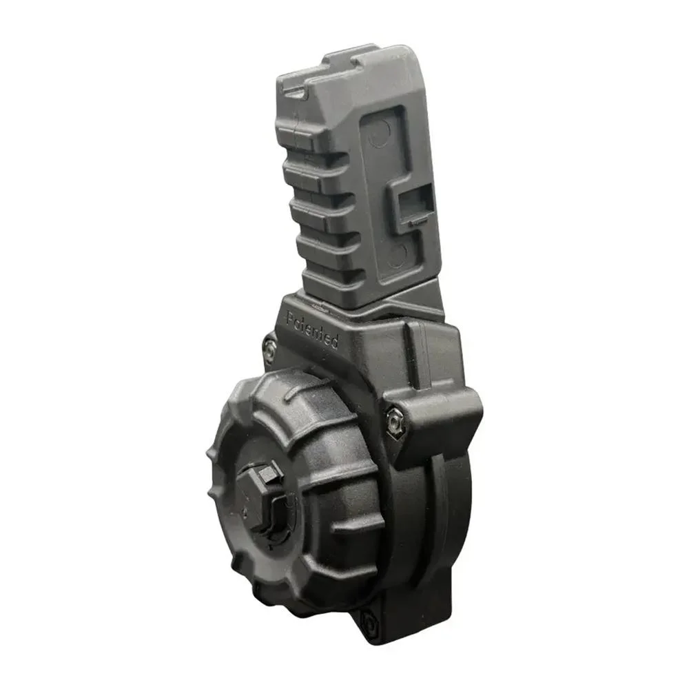 primary-52680 ProMag Springfield Armory Kuna Drum black drum magazine, angled front view with extended tower