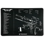 Gsm TekMat 11x17 Gun Cleaning Mat 1911, black mat with white exploded handgun diagram