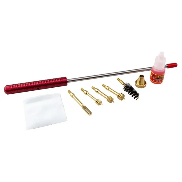 Pro-Shot 8-inch Competition Handgun Cleaning Kit, red-handled rod, tips, brush, patches and bottle