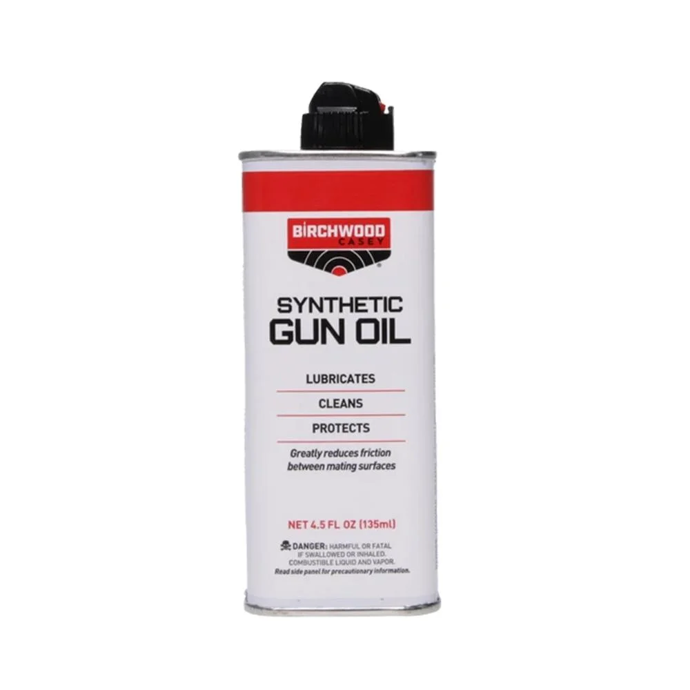 primary-52695 Birchwood Casey B/C Synthetic Gun Oil white metal can with black cap, front view