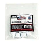 Pro-Shot 3/4" Square 100% Cotton Patches 500/ct, white patches in clear labeled bag, front view