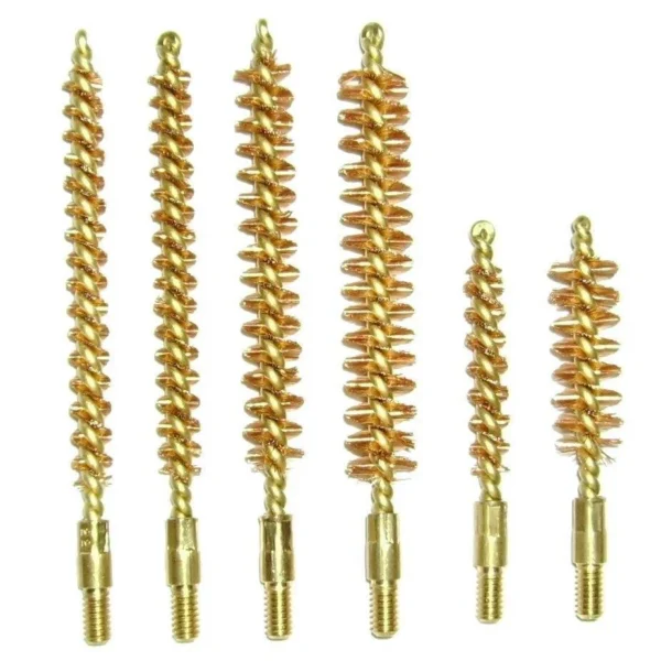 Pro-Shot Benchrest rifle bore brush, six brass core and bronze bristle brushes in assorted lengths