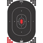 Pro-Shot Silhouette Target, front view with black silhouette, scoring rings and red center