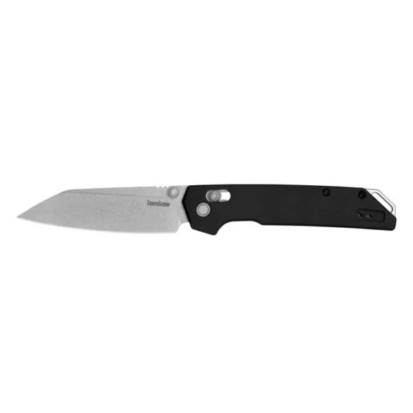 Kershaw Iridium Reverse Tanto Folding Knife, open side view with silver blade and black handle