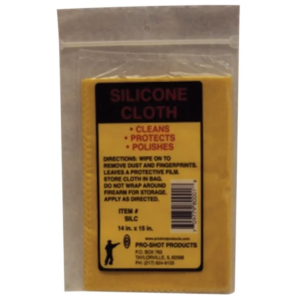 PRO-SHOT SILICONE CLOTH, yellow cloth in clear retail pouch, front view