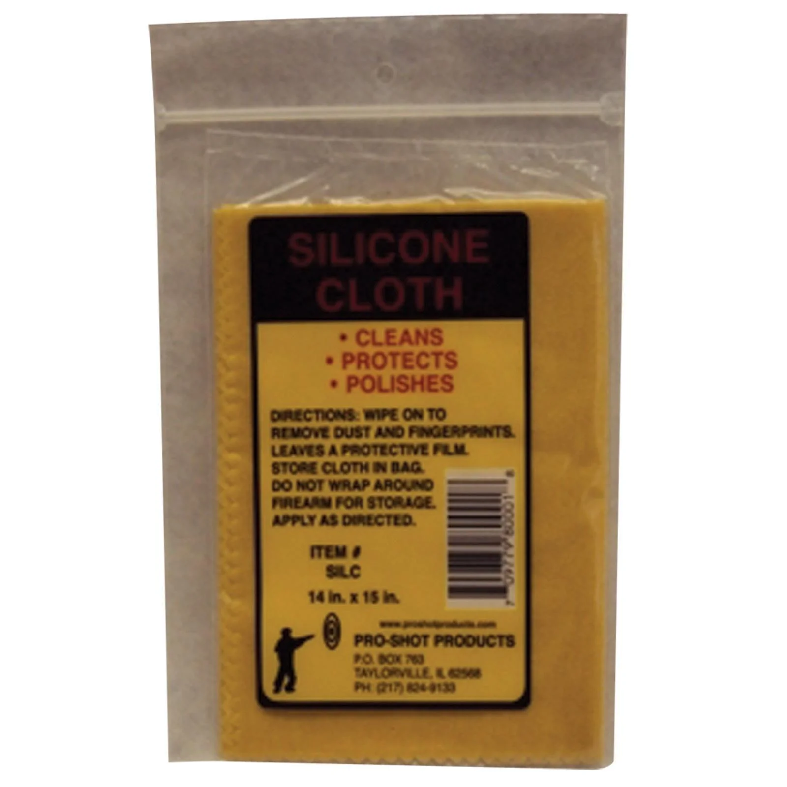 primary-52747 PRO-SHOT SILICONE CLOTH, yellow cloth in clear retail pouch, front view