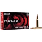 Federal American Eagle .30-06 Sprg ammunition box with two brass cartridges, one upright
