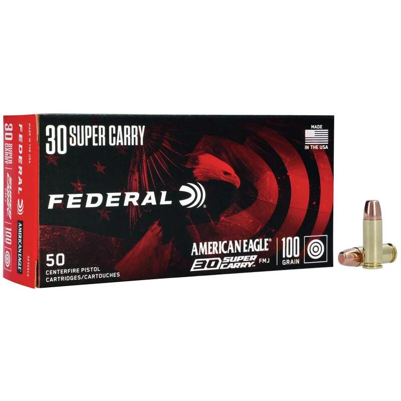 primary-52764 Federal American Eagle Handgun Ammunition black and red box with two cartridges, front view