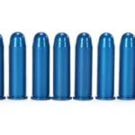 Pachmayr/Tacstar A-Zoom Aluminum Snap Caps .38 SPEC, 12 blue caps arranged in a row