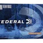 Federal FED PWRSHK 7MM MAG 175GR SP 20/200, front of blue ammunition box with Federal branding