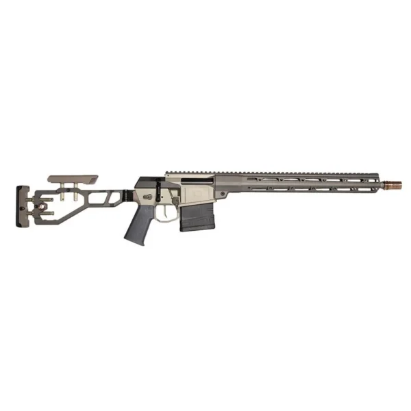 Q LLC Q The Fix Rifle, right-side profile with tan stock, black receiver, long handguard and magazine