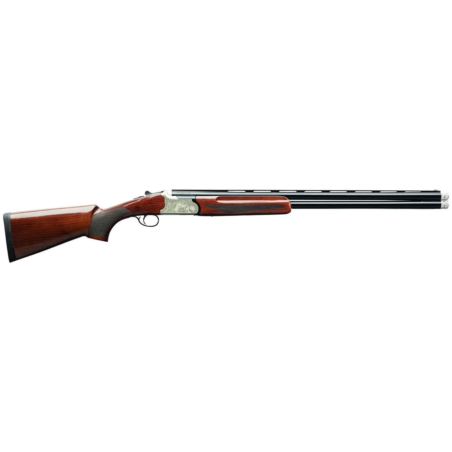 primary-52823 C.DALY 202A O/U Compact shotgun, left-side view with wood stock and black twin barrels