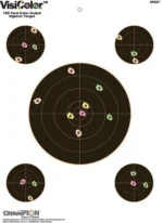 Champion VisiColor paper target, front view with central bull and four extra bulls