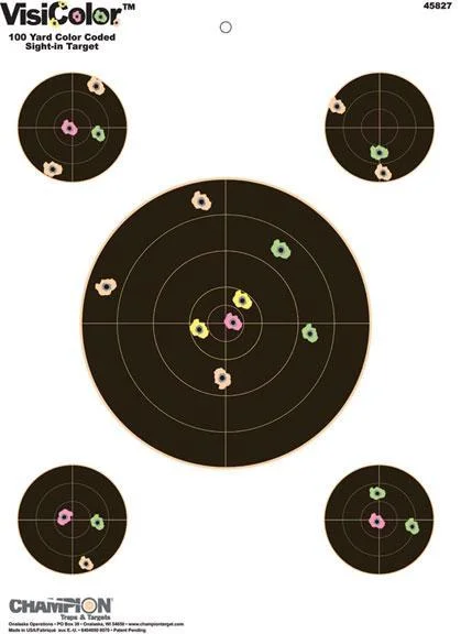 Champion VisiColor High-Visibility Paper Targets 8" Bull w/4 extra Bulls 10/Pack