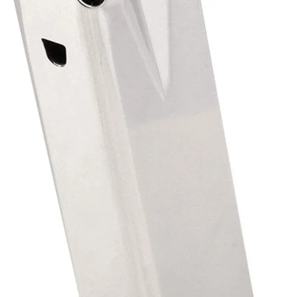 Springfield XD/MOD 2/3 magazine, silver body with black follower and base plate, three-quarter view
