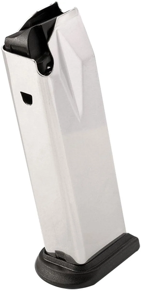 primary-52940 Springfield XD/MOD 2/3 magazine, silver body with black follower and base plate, three-quarter view