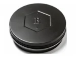 Crosman BD25 Benjamin Single Die black round pellet tin with raised B logo, top view