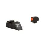 TRIJICON HD FOR GLK MOS 9MM ORANGE black rear and front sights, angled view with orange front dot