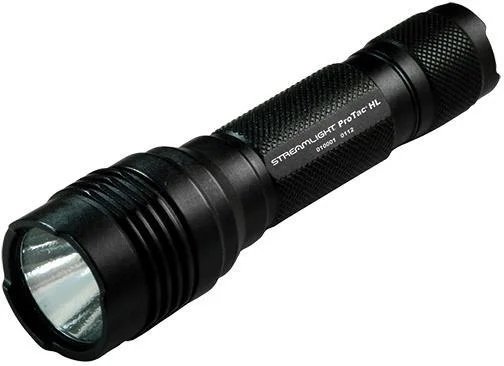 primary-52980 Streamlight ProTac HL, black LED flashlight in angled side view with textured body
