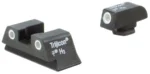 TRIJICON NS FOR GLK 42 black rear and front sights, angled view with white sight dots