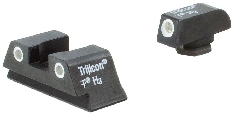 primary-52982 TRIJICON NS FOR GLK 42 black rear and front sights, angled view with white sight dots