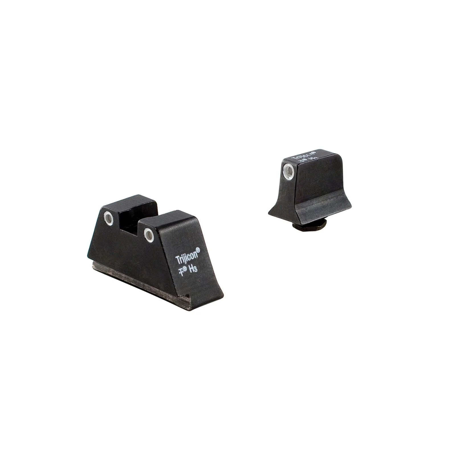 primary-52985 TRIJICON SUP NS GRN FOR GLK 9MM YELL black rear and front sights, angled view with white dots