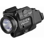 Streamlight TLR-8 A Flex, black rail-mounted light with round front lens, angled left-side view