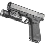 Streamlight TLR-1 HP-X Handgun Weapon Light, black side view mounted beneath a handgun